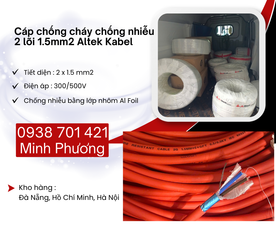 Cáp chống cháy chống nhiễu 2 lõi 1.5mm2 Altek Kabel Đà Nẵng, Gia Lai, Quảng Trị